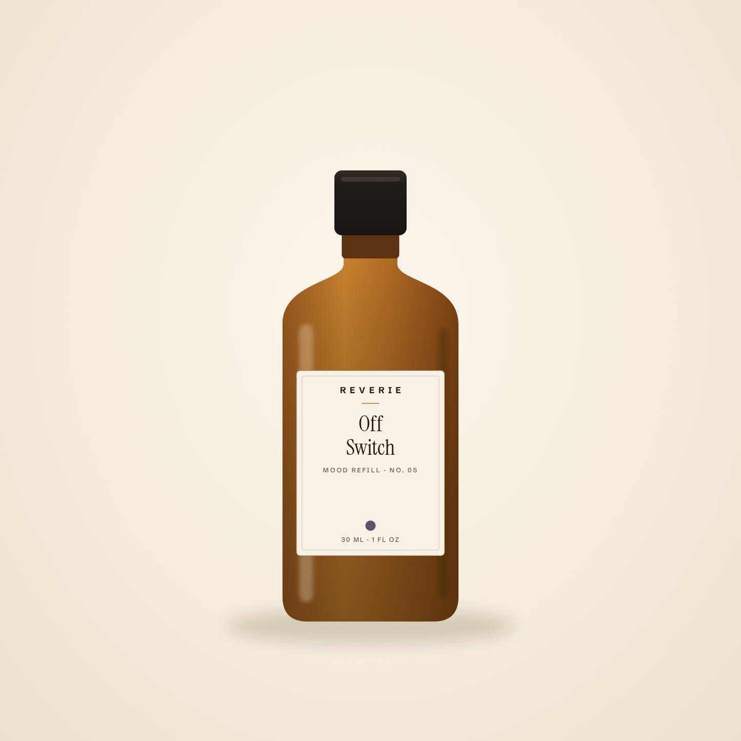 Off Switch — Reverie Mood Refill, 30ml amber bottle (label design render)